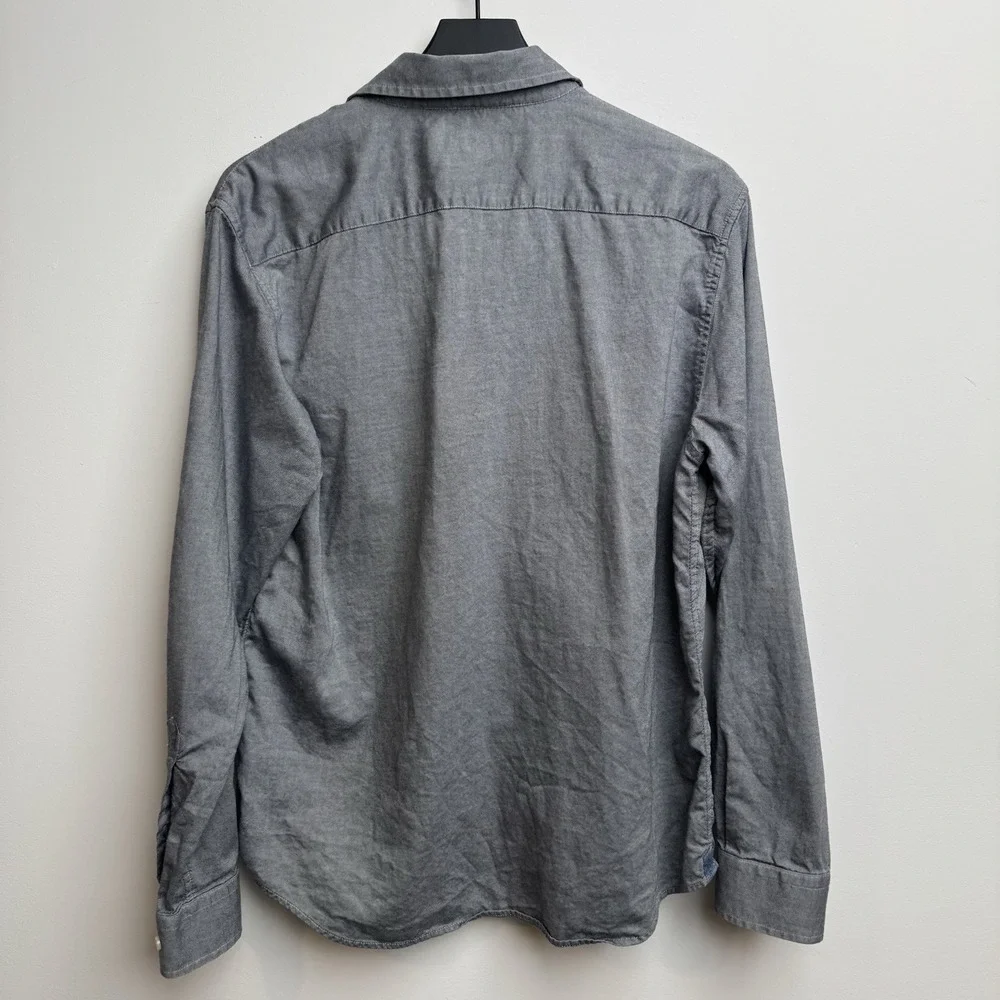Banana Republic Gray L Oxford Dress Shirt Cotton Untucked Button-Up Preppy Men's